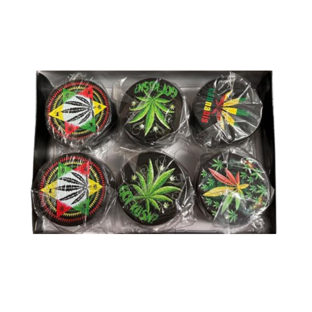 LEAF 2.5 INCHES GRINDER | ASSORTED COLORS - PACK OF 6 (G3)
