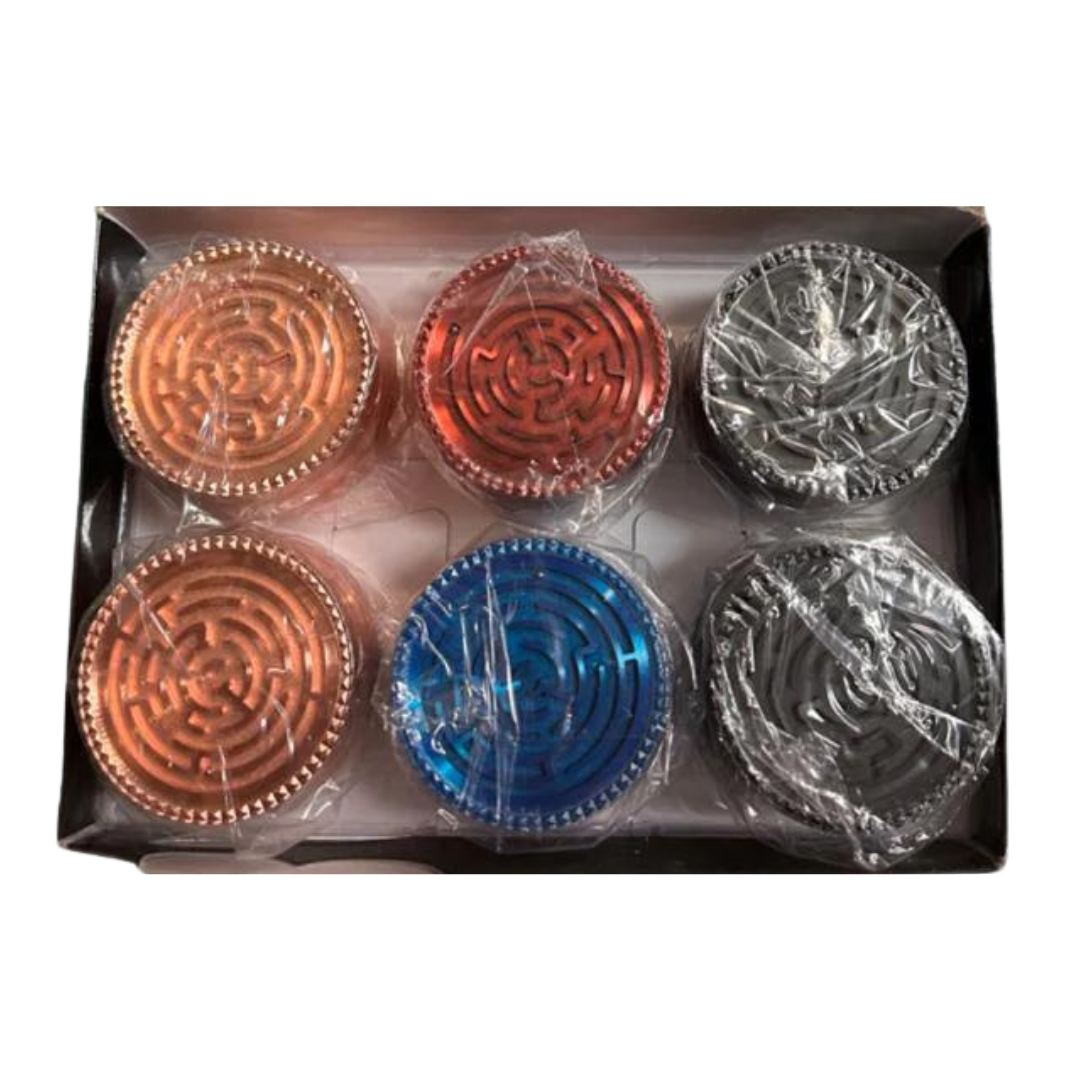MAZE DESIGN SWIRL TOP 2.5 INCHES GRINDER | ASSORTED COLORS - PACK OF 6 (G1)