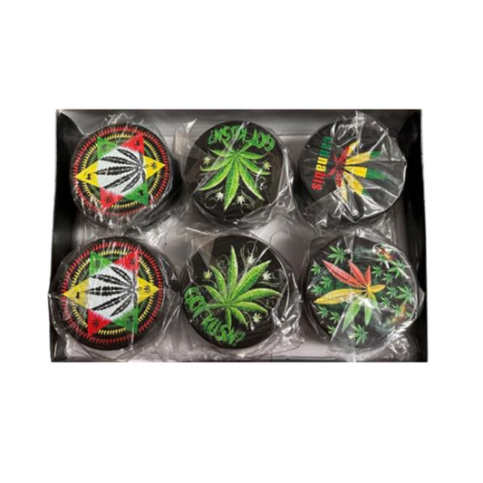 LEAF 2.5 INCHES GRINDER | ASSORTED COLORS - PACK OF 6 (G3)