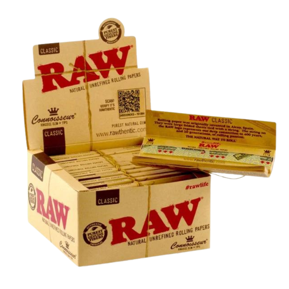 RAW CONNOISSEUR CLASSIC KINGSIZE SLIM WITH TIPS - PACK OF 24