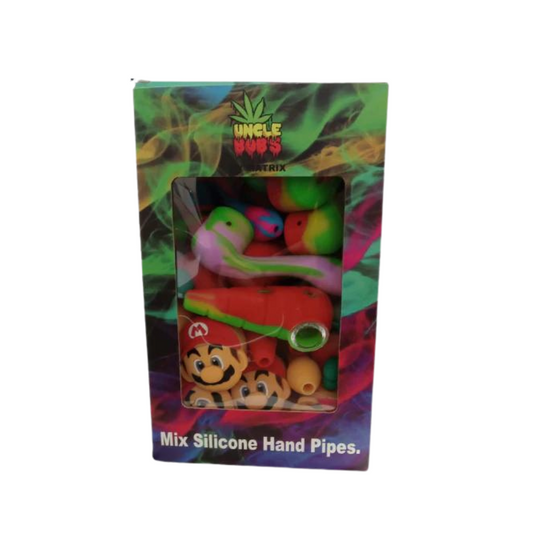 UNCLE BOB'S BY MATRIX SILICONE HAND PIPE ASSORTED COLORS AND DESIGNS- PACK OF 24
