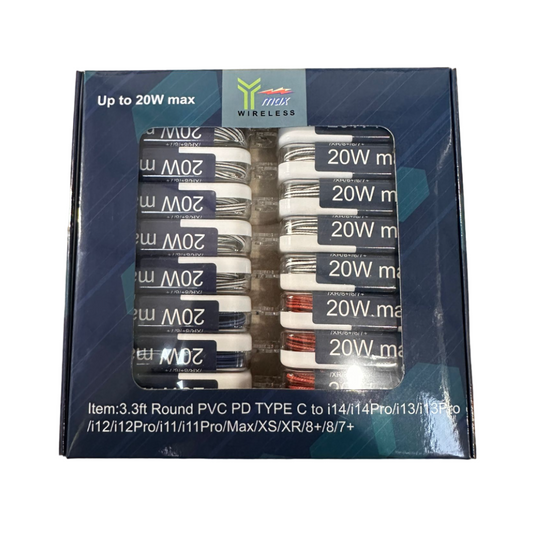 YMAX WIRELESS 20WATT 3.3FT ROUND PVC PD TYPE C TO I13,I14,I14 CABLE - PACK OF 20